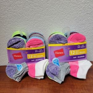 Hanes Girls No Show Socks 12 Pack Small Nwt